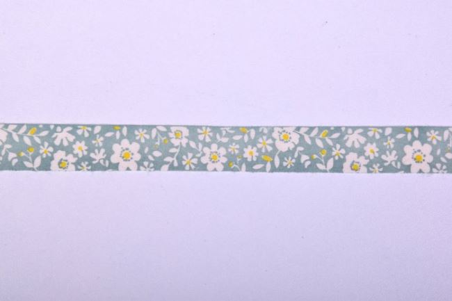 Tasiemka bawełniana turkusowa w kwiatki 41838