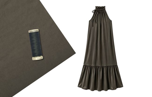 Komplet do szycia sukienki z wiązaniem z jedwabiu sztucznego Silky w kolorze khaki SET97