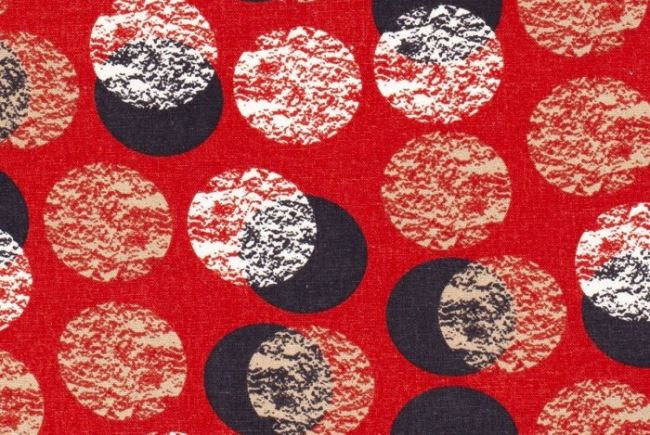 Tkanina wiskozowa czerwona z dodatkiem lnu z kropkami 15248/057