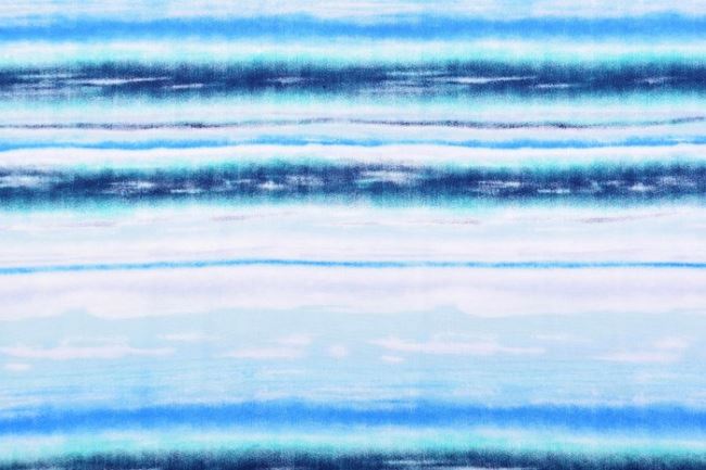 Tkanina wiskozowa niebieska z nadrukiem batikowanych pasków 132520/0803