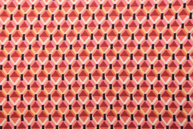 Tkanina wiskozowa pomarańczowa  z geometrycznym  wzorem  13312/056