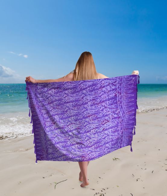 Pareo/sarong z kokosową zapinką fioletowe ze wzorem abstrakcyjnym BALI71