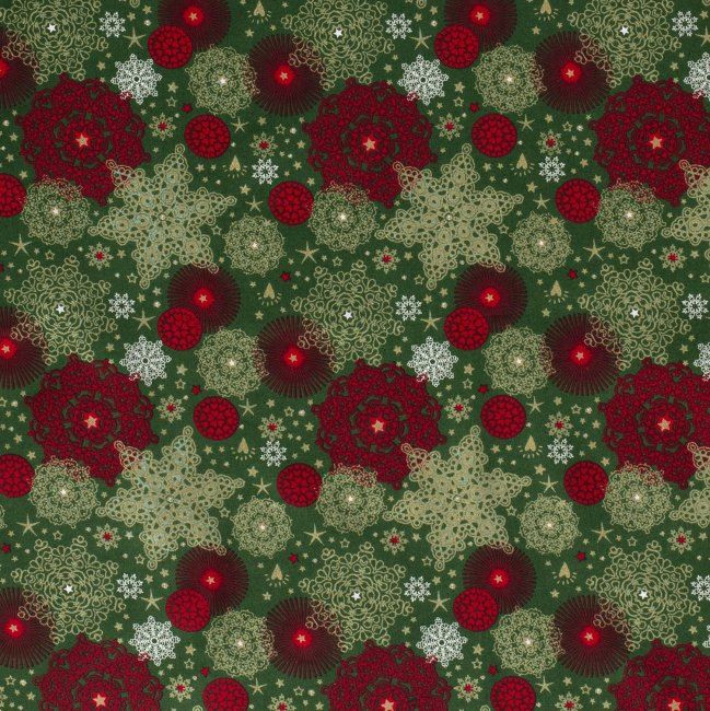 Tkanina bawełniana świąteczna zielona z nadrukiem gwiazd 14702/025