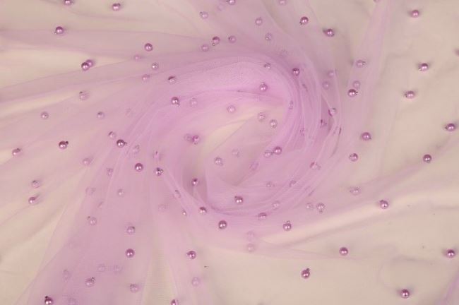 Tiul w kolorze jasno fioletowym z perełkami 03392/042