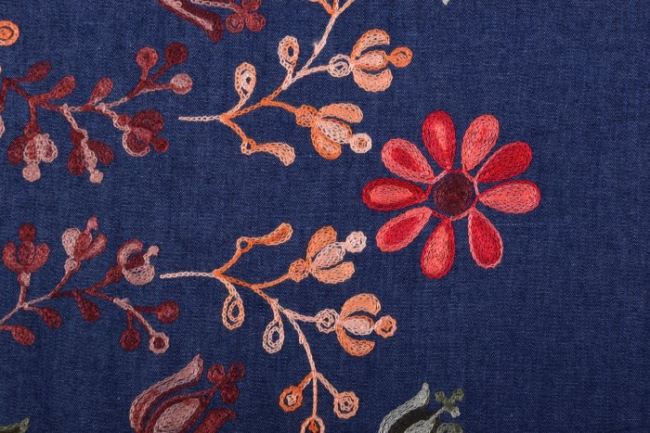 Dżins koszulowy z haftowanymi kwiatami 3512/015