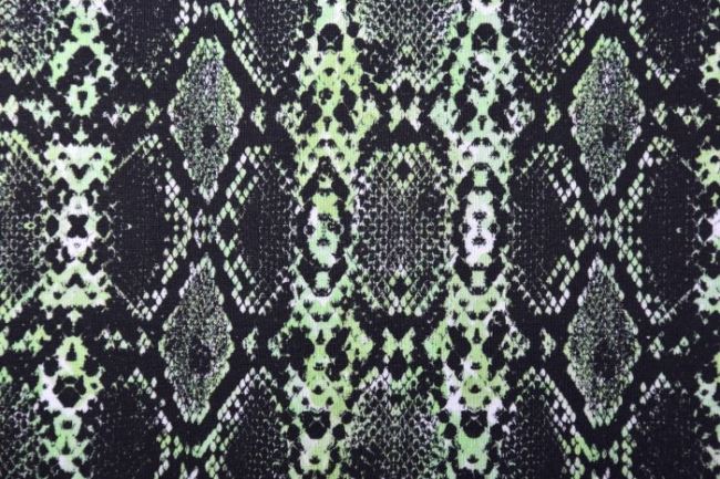 Dzianina bawełniana z zielonym wężowym wzorem 63567
