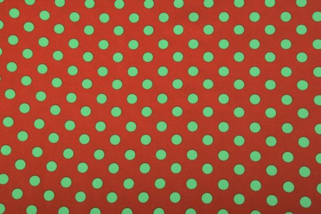 Tkanina bawełniana Tante Ema czerwona w zielone kropki JA614