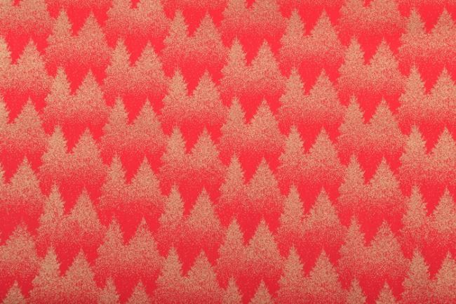 Tkanina bawełniana świąteczna czerwona z nadrukiem choinek 12709/015