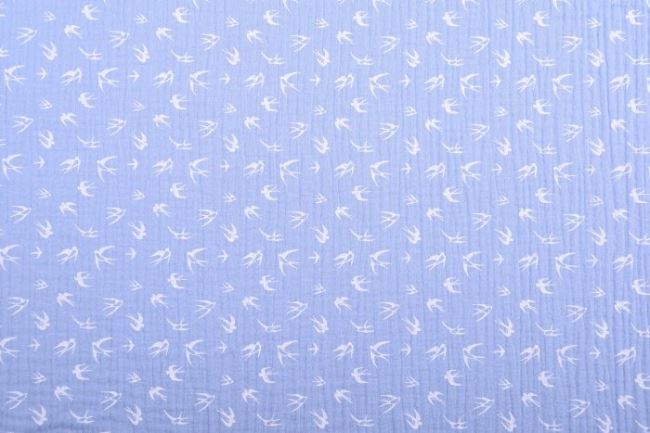 Muślin jasnoniebieski w białe ptaki 11255/003