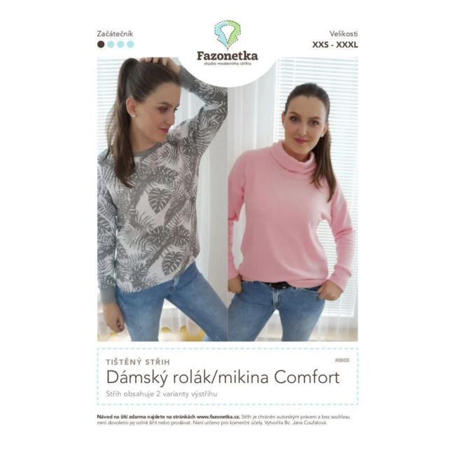 Nadrukowany krój Fazonetka do golfa/bluzy damskiej Comfort vell. XXS-XXXL FA003