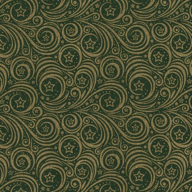 Tkanina bawełniana świąteczna zielona ze złotymi gwiazdkami 14701/025