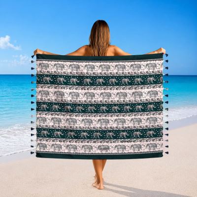 Pareo/sarong w kolorze zielonym z nadrukiem słonia BALI236