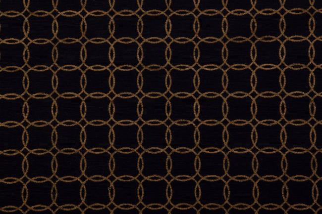 Tkanina dekoracyjna czarna w miedziane kółeczka 1290/060