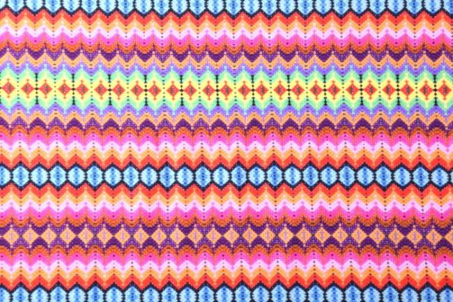 Dzianina bawełniana z cyfrowym ozdobnym wzorem kolorowych pasków 07052.001