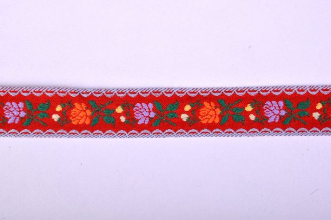Tasiemka ozdobna czerwona z folklorystycznym wzorem 30112