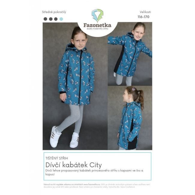 Nadrukowany krój Fazonetka na dziewczęcą kurtkę City w rozmiarze 116-170 FA060