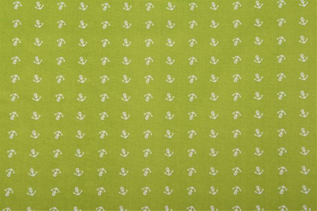 Tkanina bawełniana zielona w kotwiczki 9304/03