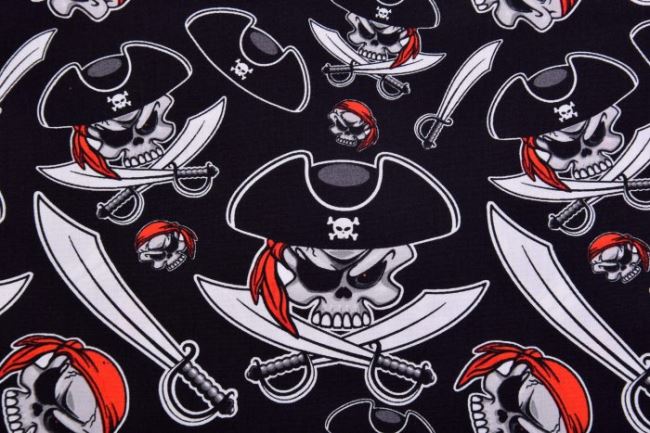 Tkanina bawełniana czarna z nadrukiem piratów 133175.0001