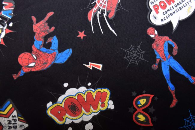 1 m dzianiny bawełnianej w kolorze czarnym z nadrukiem Spider-Mana DS-KUP148