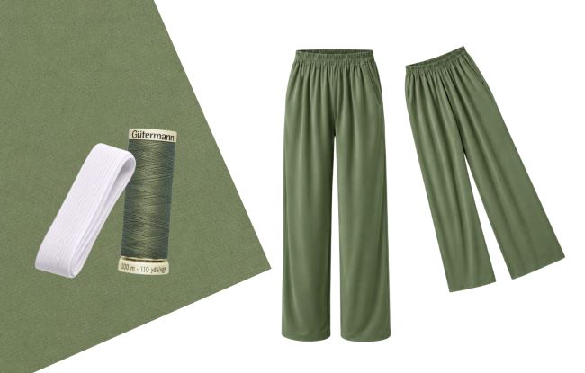 Zestaw do wszywania luźnych spodni w gumkę w kolorze khaki SET116