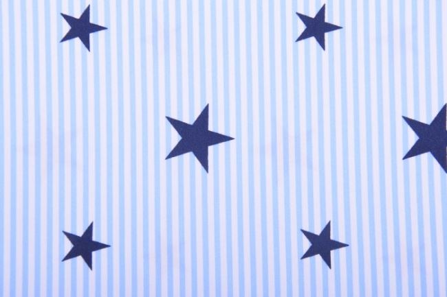 Tkanina bawełniana w białe i niebieskie paski z nadrukiem gwiazd 4201/002