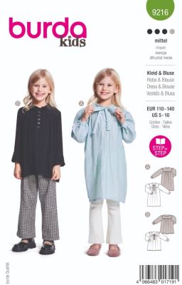 Wykrój na dziecięce sukienki w rozmiarze 110-140 9216