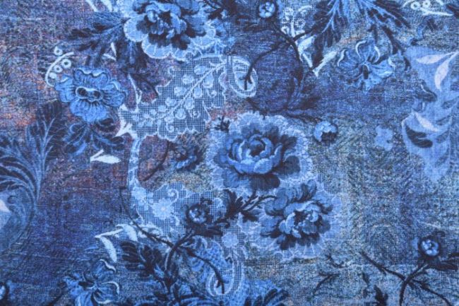 Punto di Roma niebieska ze wzorem ornamentów kwiatowych 13351/695