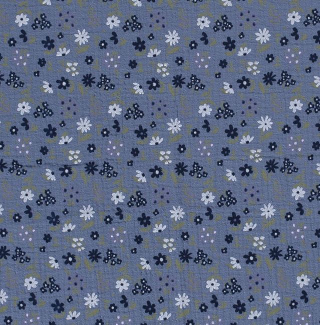Muślin niebieski z nadrukiem drobnych kwiatków 19297/006