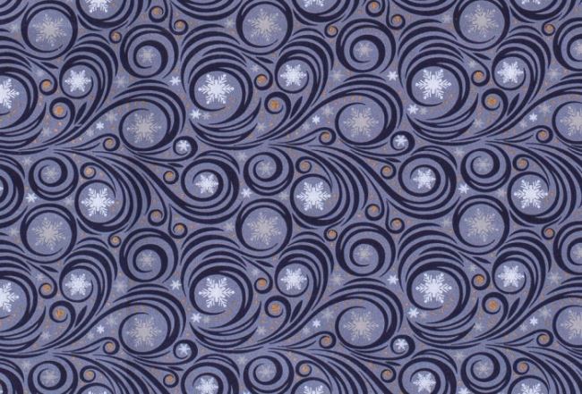 Tkanina bawełniana świąteczna niebieska z ozdobnym wzorem 16704/006