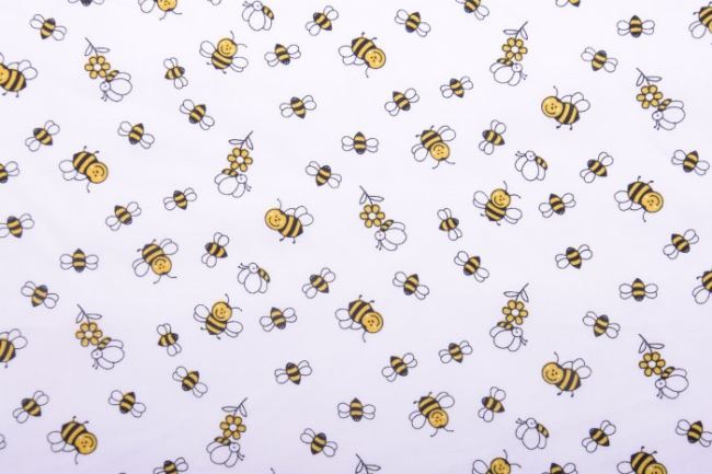 Tkanina bawełniana biała z nadrukiem pszczółek i kwiatków 11126/050