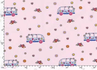 Dzianina bawełniana w kolorze różowym z nadrukiem hippie bus 21817/011 (2)