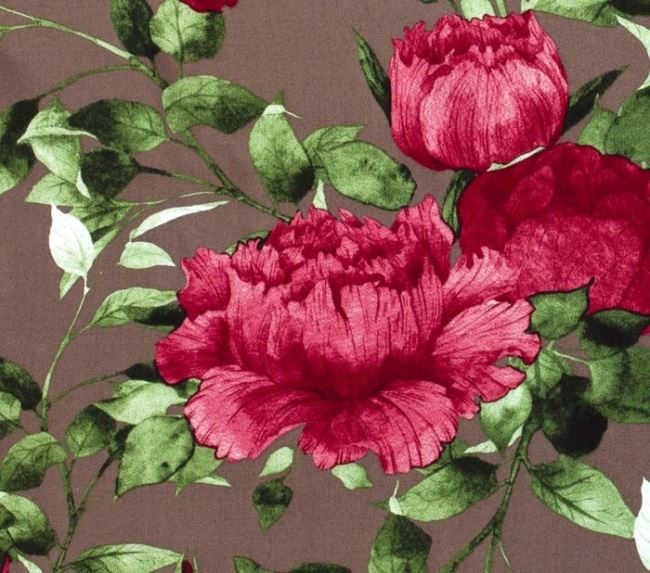 Tkanina wiskozowa brązowa z wielkimi kwiatami 14286/054