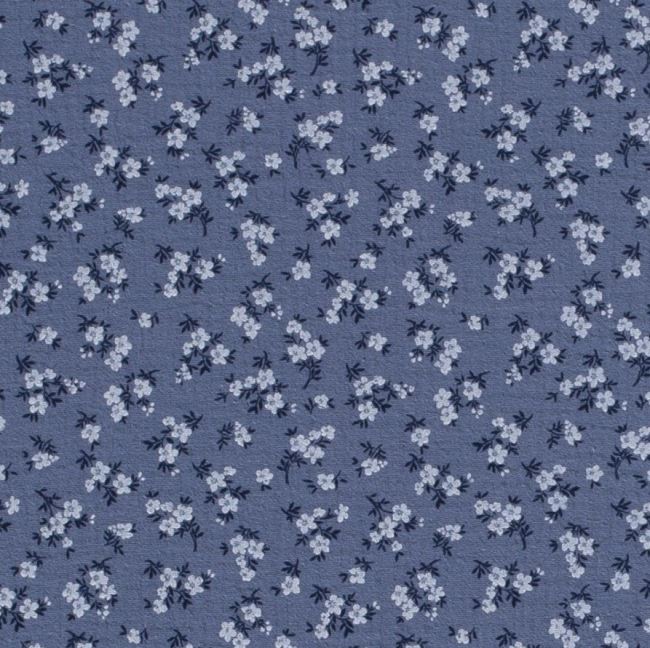 Muślin niebieski z nadrukiem drobnych kwiatków 19296/006