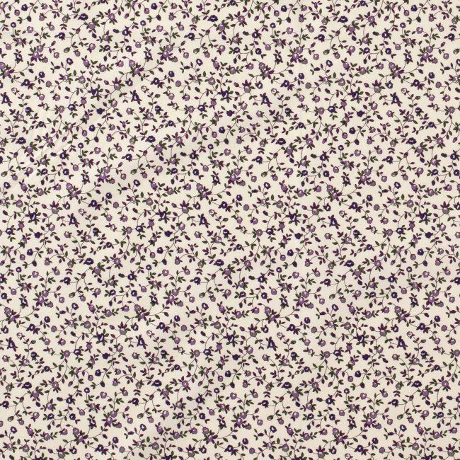 Tkanina bawełniana kremowa z nadrukiem drobnych fioletowych kwiatów 13596/045
