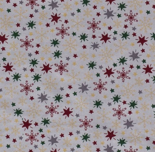 Tkanina bawełniana świąteczna szara z nadrukiem gwiazd 14703/061
