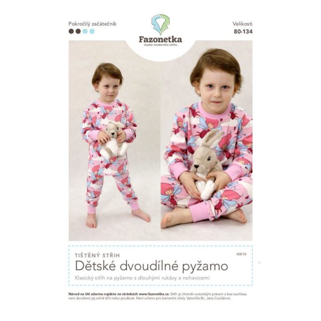 Wykrój Fazonetka na dziecięcą piżamę w roz. 80-134 FA051
