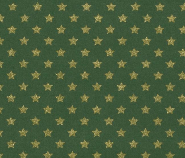 Świąteczna tkanina bawełniana zielona z nadrukiem gwiazdek 20704/025