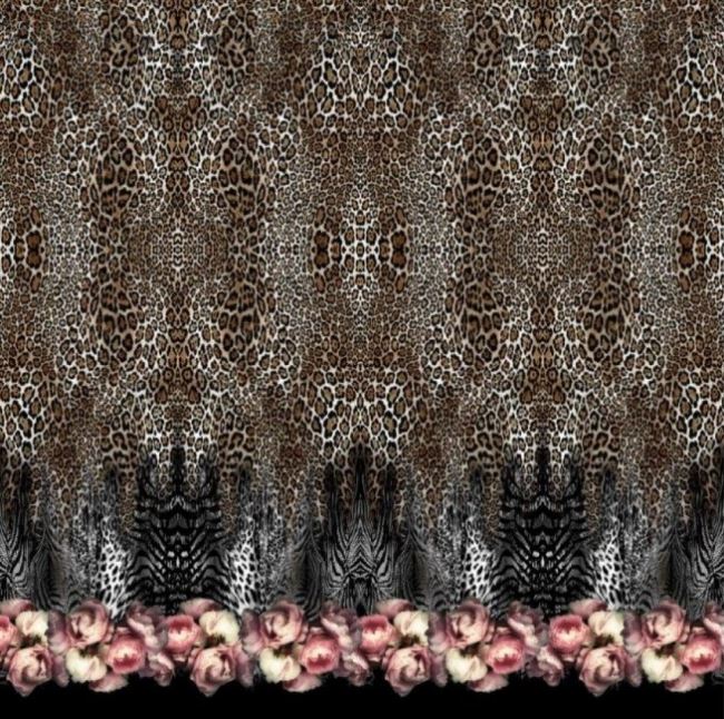 Dzianina bawełniana z cyfrowym nadrukiem panterki i kwiatów 13971