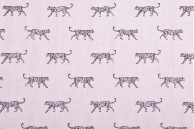 Wiskoza z lenem w kolorze kremowym z nadrukiem gepardów 15721/984