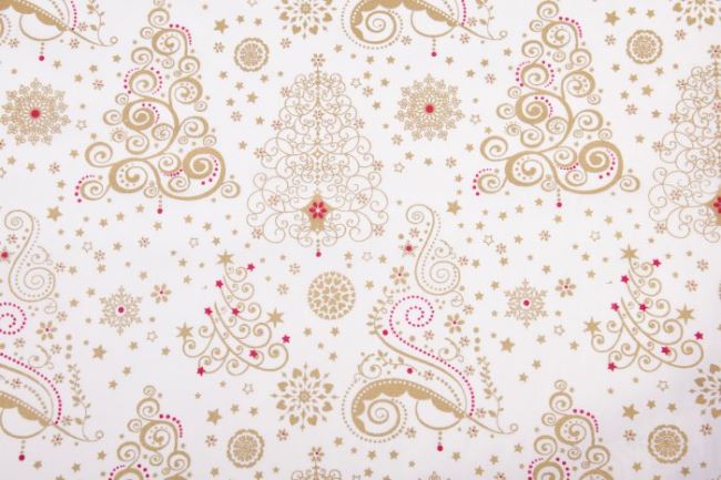 Świąteczna tkanina bawełniana kremowa z nadrukiem ornamentów 12706/051
