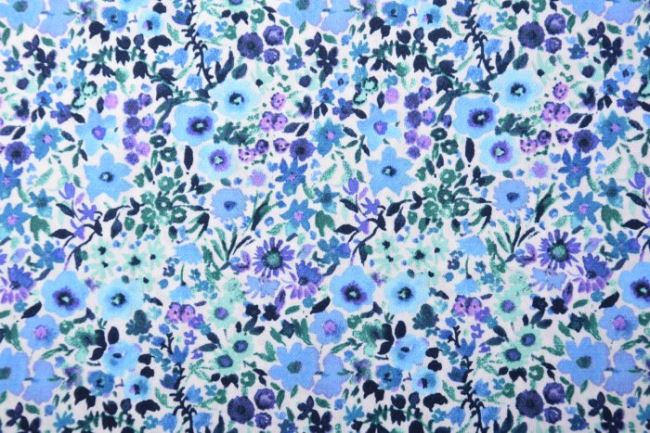 Tkanina wiskozowa biała z nadrukiem niebieskich kwiatków 132.574/0004