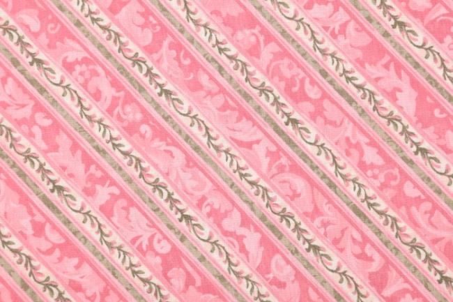 Amerykańska bawełna do patchworku różowa z paskami i kwiatami 199PYOPM/66