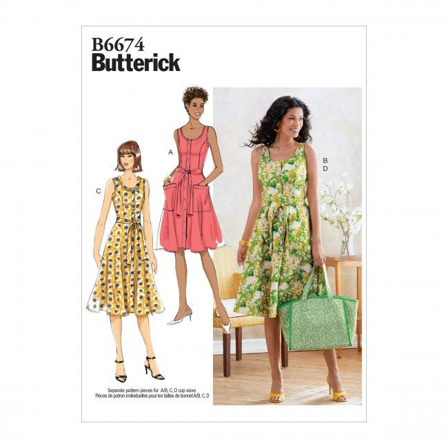 Wykrój Butterick na damskie sukienki na ramiączkach w wielkości 36-44 B6674-A5