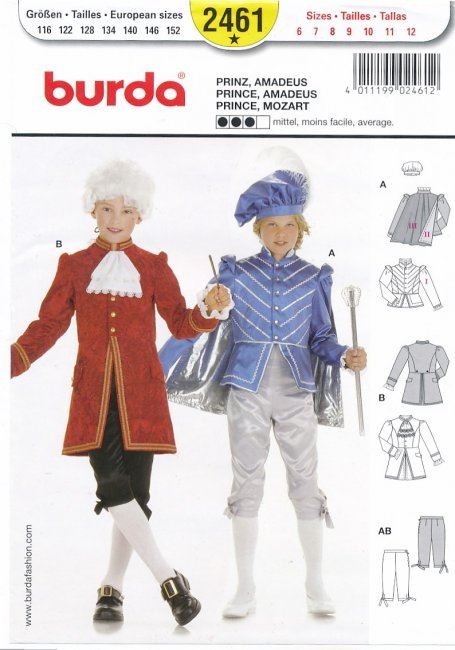 Wykrój na kostium Mozarta i księcia 2461