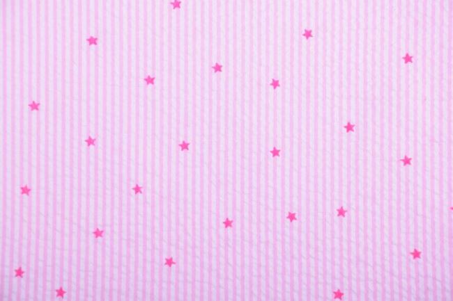 Bawełna koszulowa z różowymi paskami i gwiazdkami kreszowana 61717