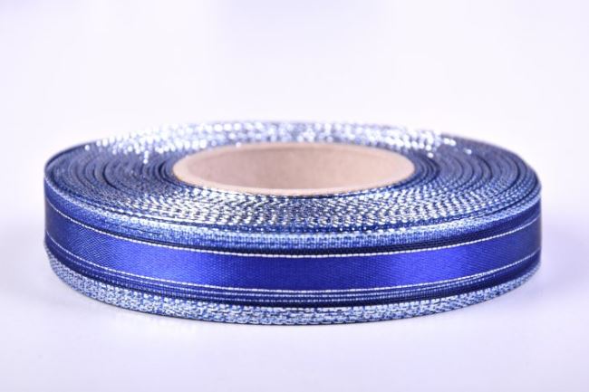 Ozdobna wstążka niebiesko srebrna 1,5 cm AHK030417