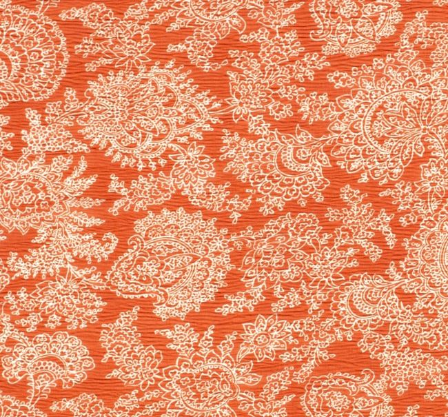 Kreszowany szyfon pomarańczowy z nadrukiem ornamentów kwiatowych 17167/056