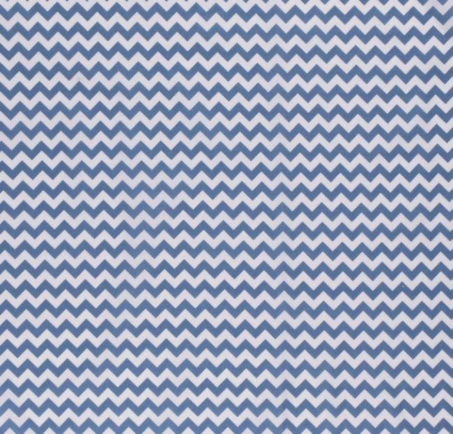 Tkanina bawełniana biało-niebieska z nadrukiem zygzaków 13101/007