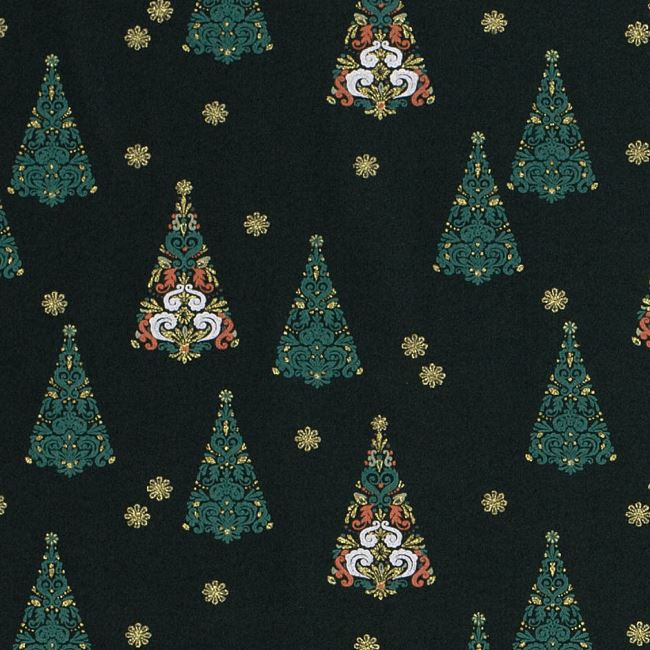 Świąteczna tkanina bawełniana zielona z nadrukiem choinek 20742/028