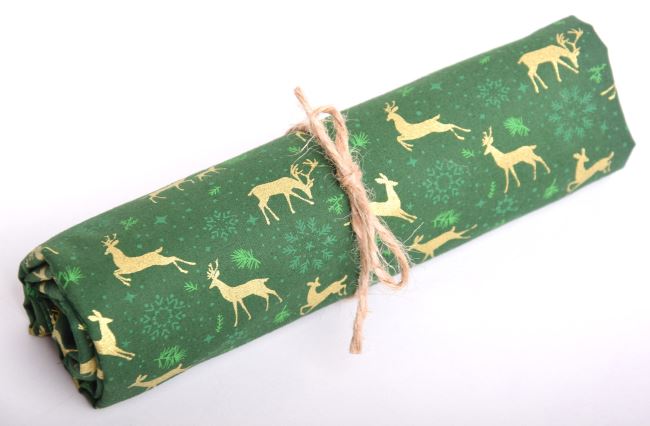 Bawełna świąteczna w rolce w kolorze zielonym z nadrukiem jeleni RO16722/028